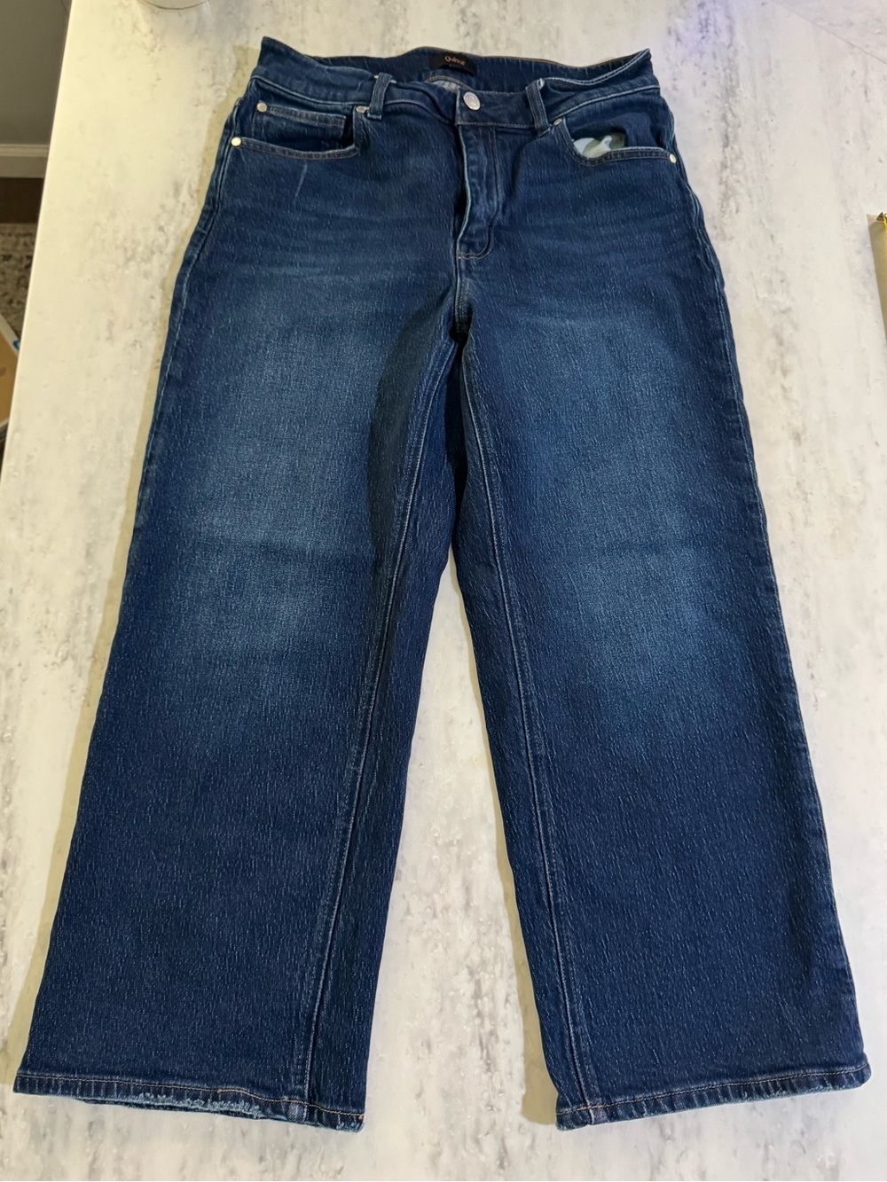 Quince Women’s Organic Cotton Cute Neutral Dark Blue Straight-Leg Short Jeans 31